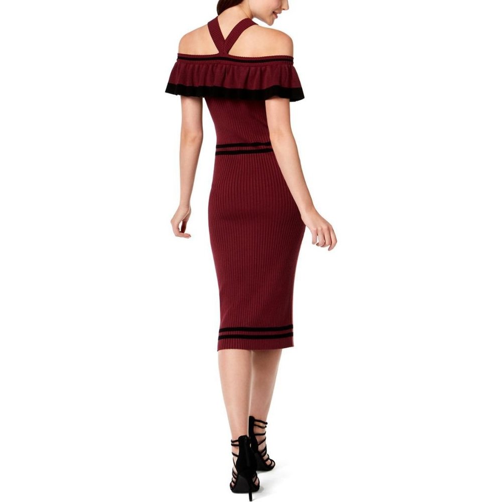 XOXO Ribbed Knit Ruffled Halter Striped Dress - Picture 2 of 3